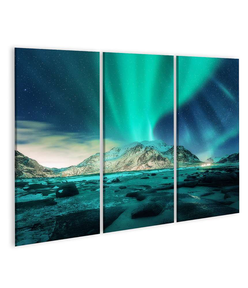 Islandburner Bild auf Leinwand Nordlichter Aurora Borealis auf den Lofoten, Norwegen - Wandbild