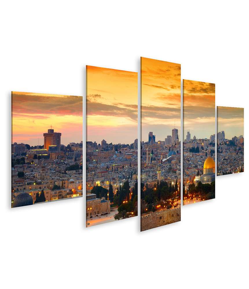 Islandburner Bild auf Leinwand Panorama-Wandbild der historischen Altstadt Jerusalems, Israel