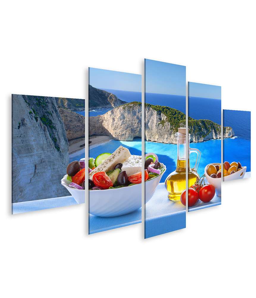 Islandburner Bild auf Leinwand Berühmtes Wandbild vom Navagio Strand und griechischem Salat, Zakynthos