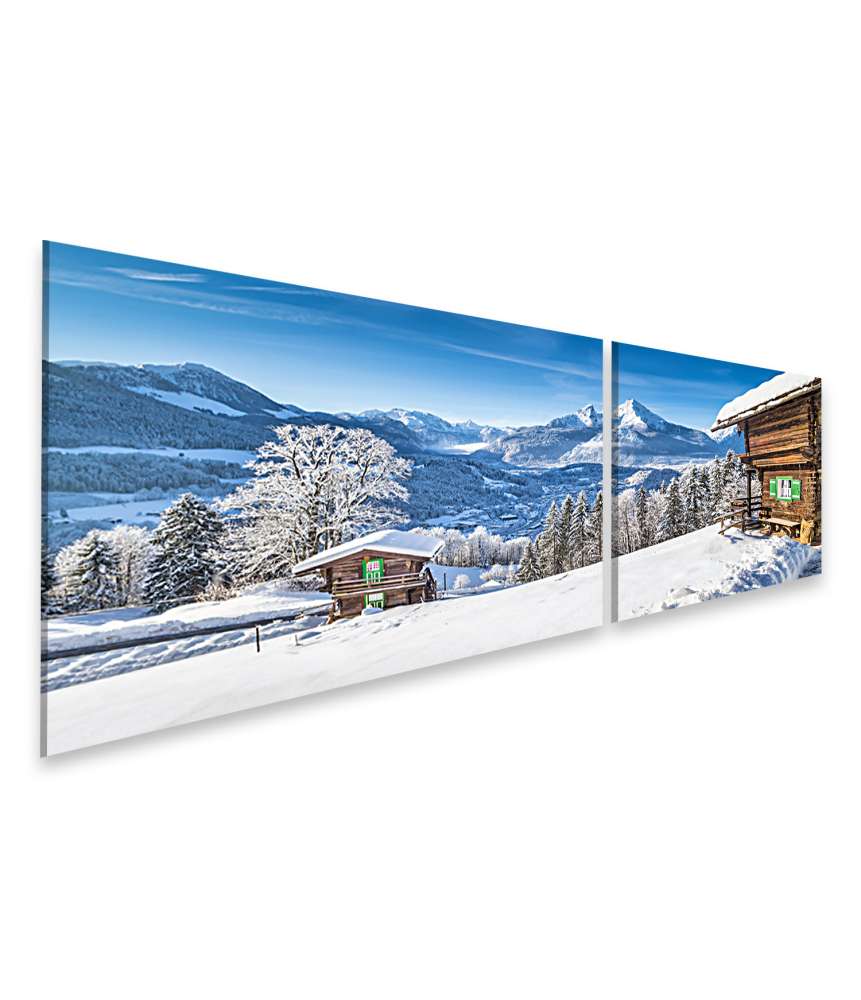 Islandburner Bild auf Leinwand Traditionelle Berghütten in malerischer Alpen-Winterlandschaft