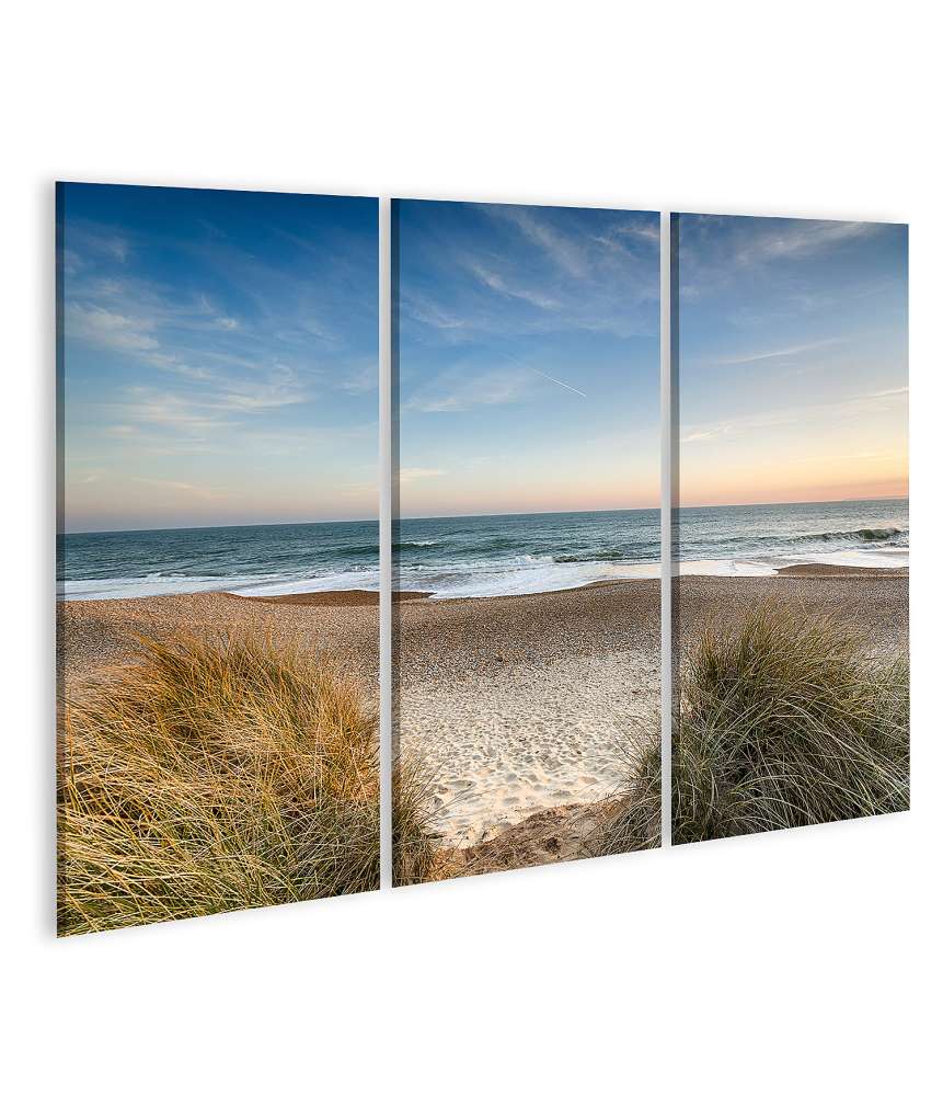 Bild auf Leinwand Dünen, Sandstrand, Meer und Inseln an der Nordsee auf dem Wandbild