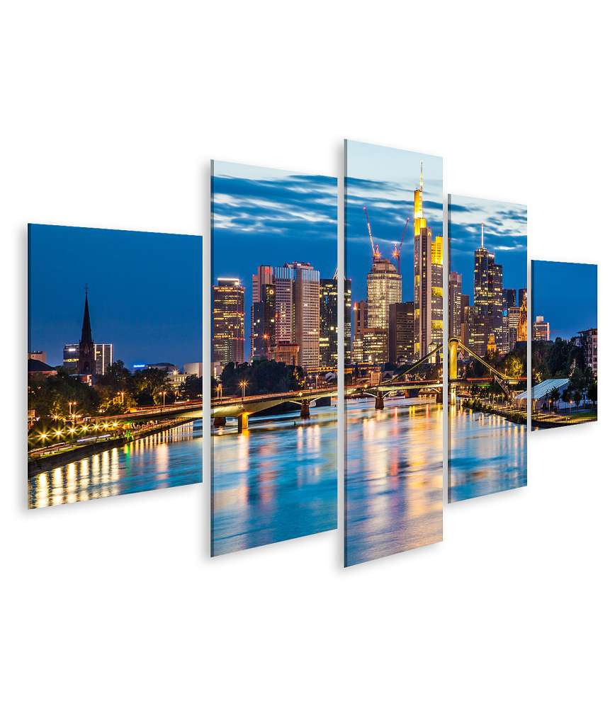 Islandburner Bild auf Leinwand Atemberaubende Wandbildansicht der Frankfurter Skyline in der Abenddämmerung