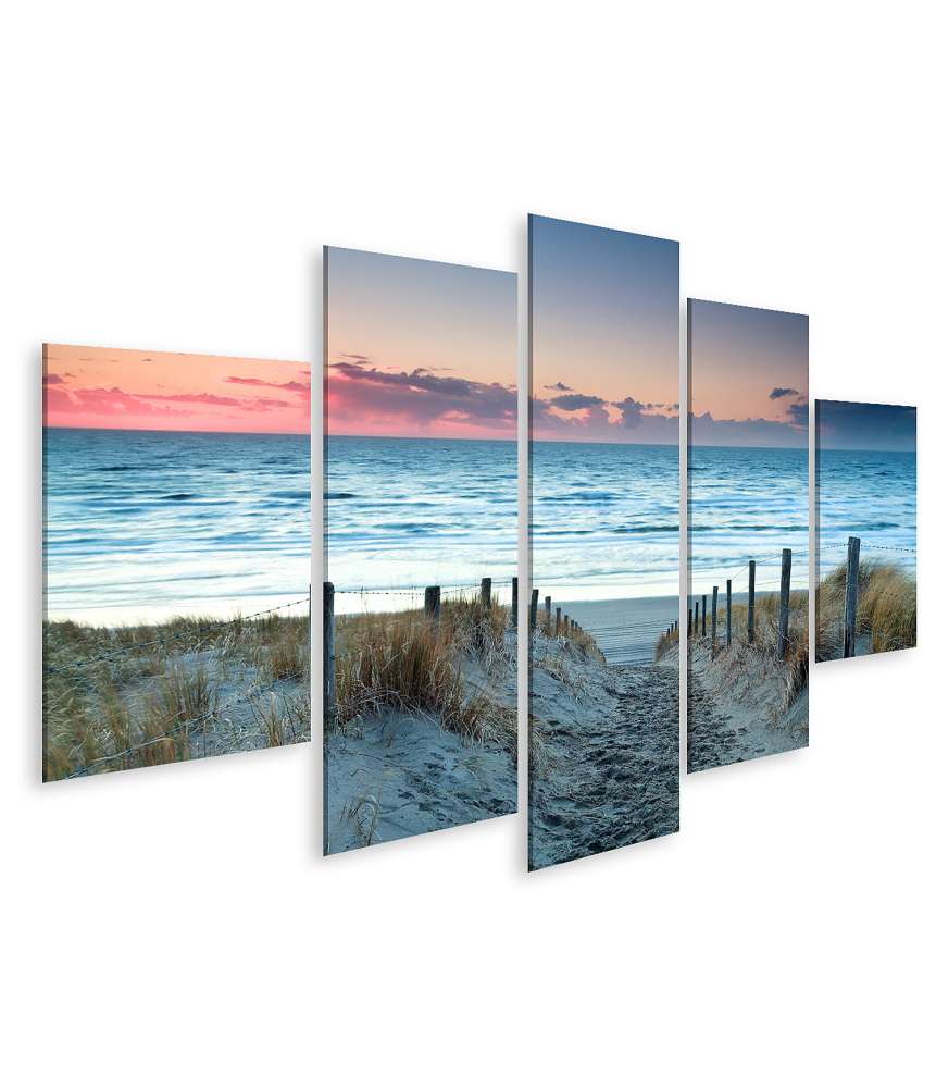 Islandburner Bild auf Leinwand Sonnenuntergang über dem Sandstrand der Nordsee in Holland als Wandbild