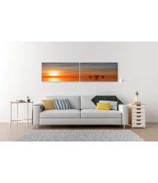 Bild auf Leinwand Wikingerschiffe vor malerischem Sonnenuntergang als Wandbild