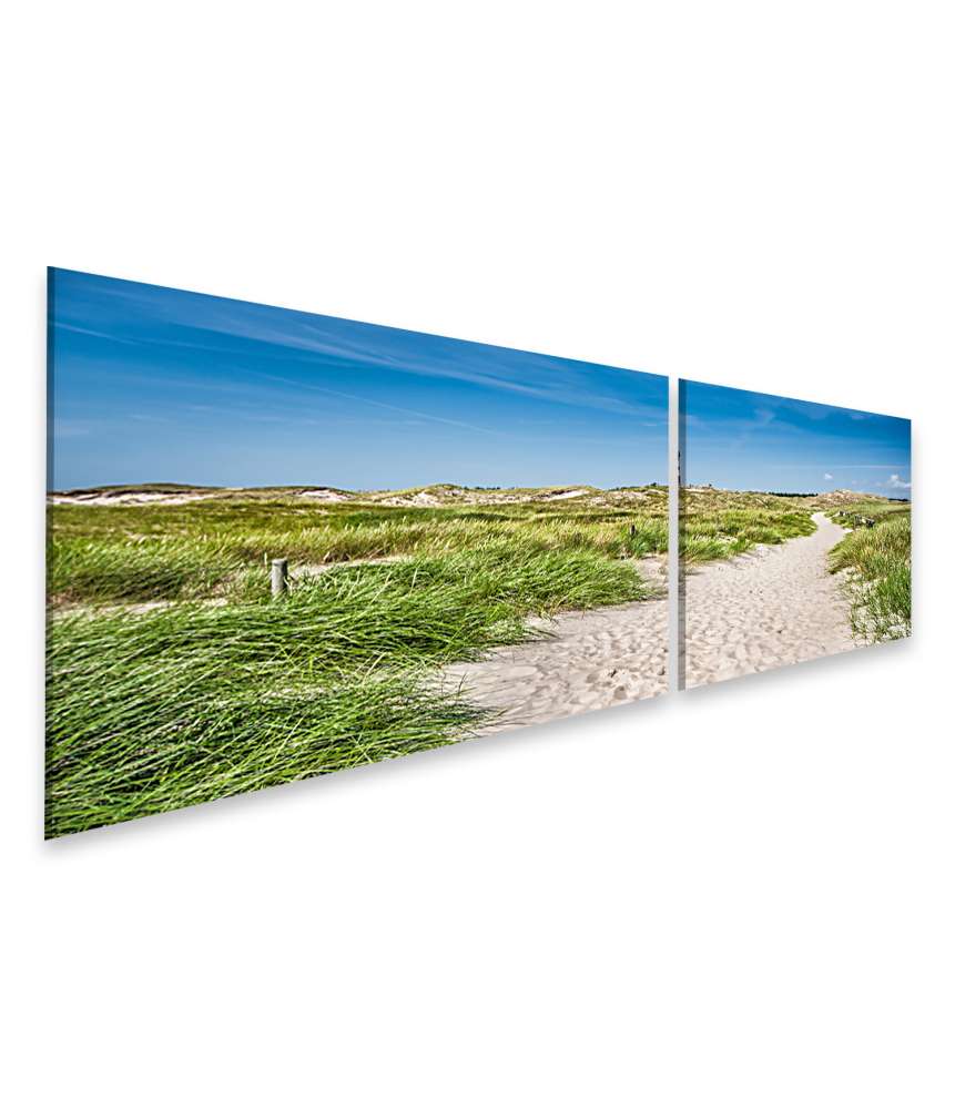 Islandburner Bild auf Leinwand Charmantes Wandbild einer Dünenlandschaft mit Leuchtturm auf Amrum, Nordsee