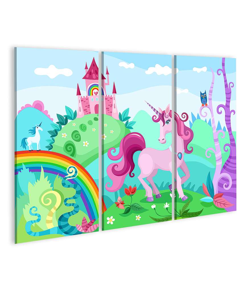 Islandburner Bild auf Leinwand Farbenfrohes Wandbild mit Einhorn und Regenbogen fürs Kinderzimmer