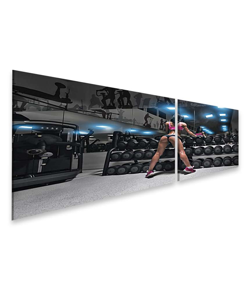 Islandburner Bild auf Leinwand Verführerische Brünette beim motivierenden Workout im Fitnessstudio