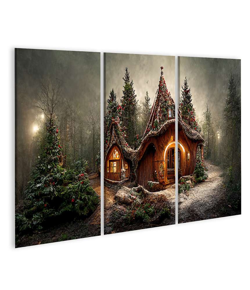 Islandburner Bild auf Leinwand Weihnachtsmanns magisches Zuhause im verwunschenen Wald