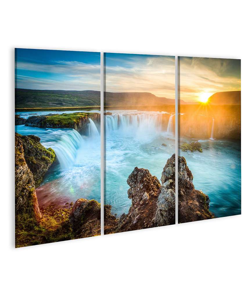 Islandburner Bild auf Leinwand Stunning Wandbild des majestätischen Godafoss Wasserfalls in Island