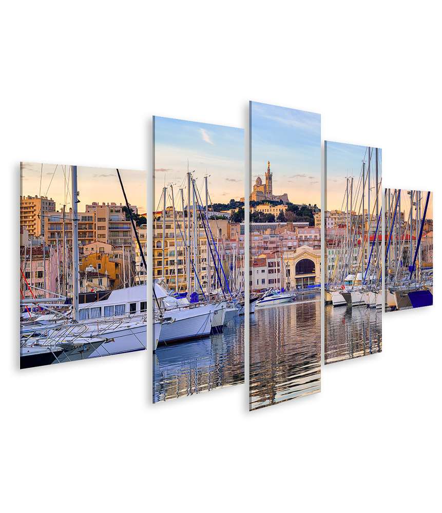 Islandburner Bild auf Leinwand Yachten spiegeln sich ruhig im Wasser des historischen Vieux Port Marseille