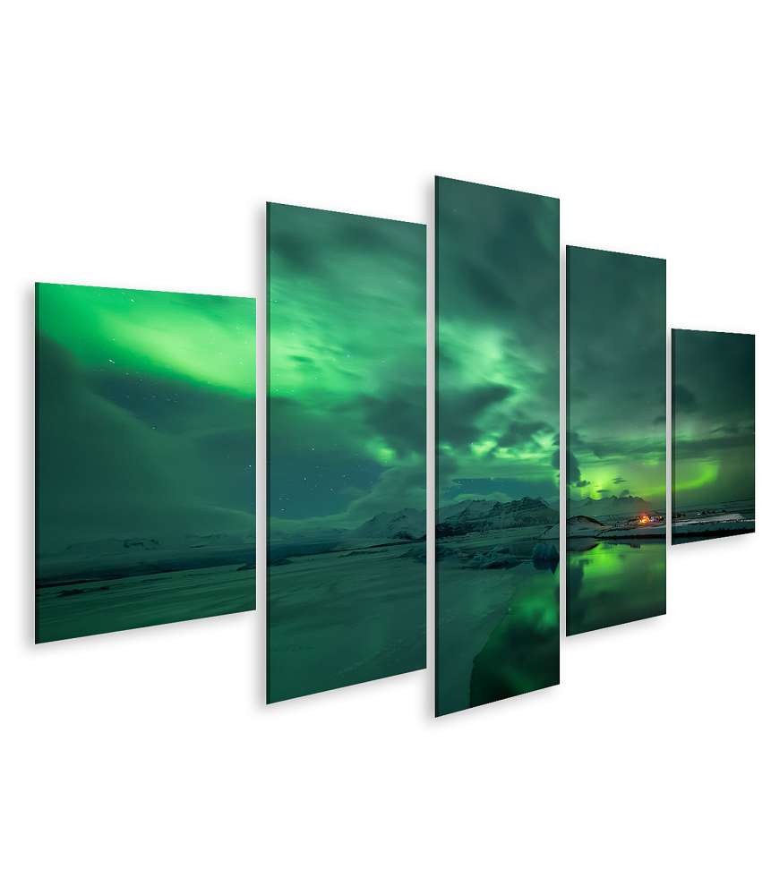 Islandburner Bild auf Leinwand Atemberaubende Aurora Borealis über der Jokulsarlon-Lagune in Island