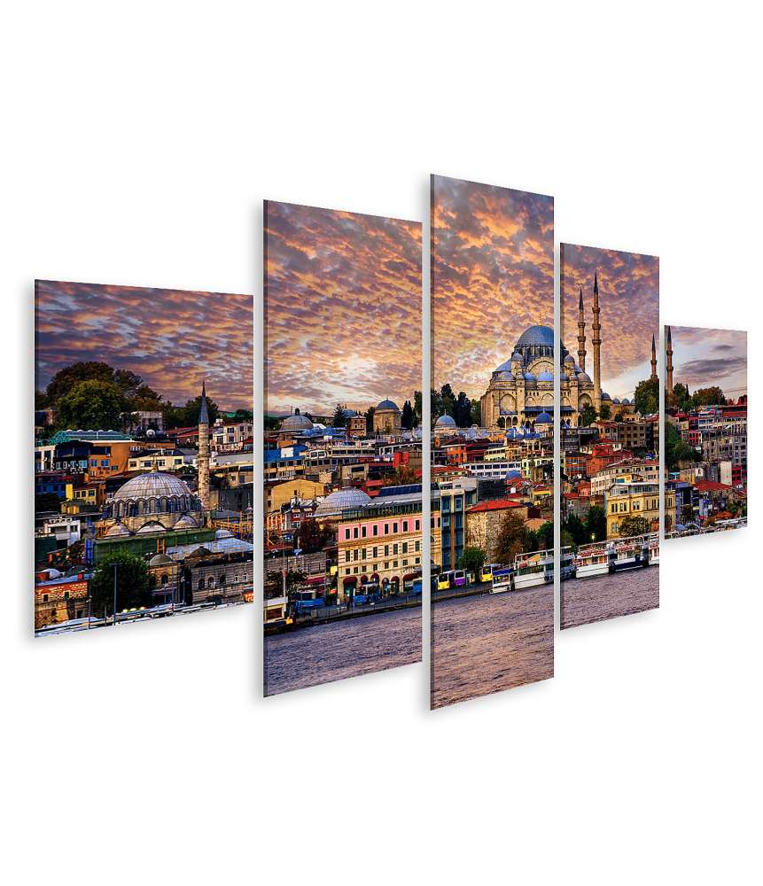 Islandburner Bild auf Leinwand Dramatischer Sonnenuntergang über dem Goldenen Horn und der Altstadt von Istanbul