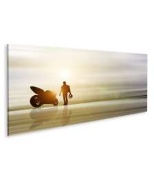 Bild auf Leinwand Abstraktes Kunstwerk: Motorrad am Horizont mit unscharfem Hintergrund
