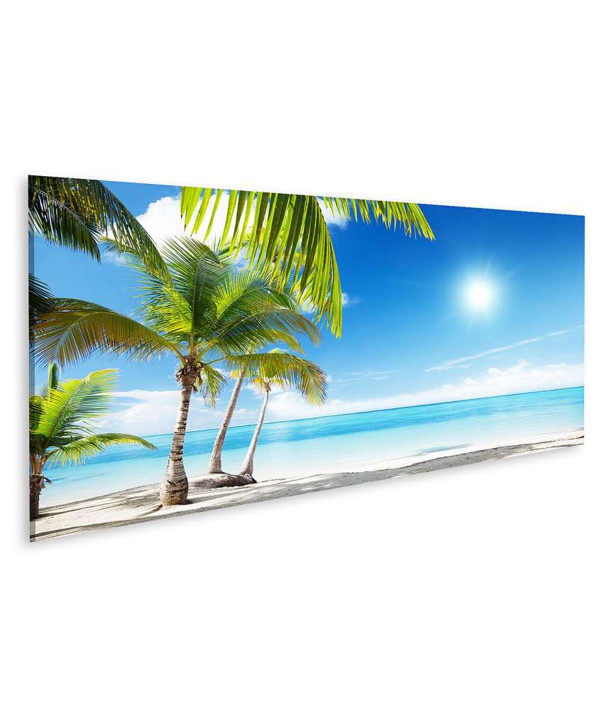 Bild auf Leinwand Karibischer Strand mit Palmen am azurblauen Meer