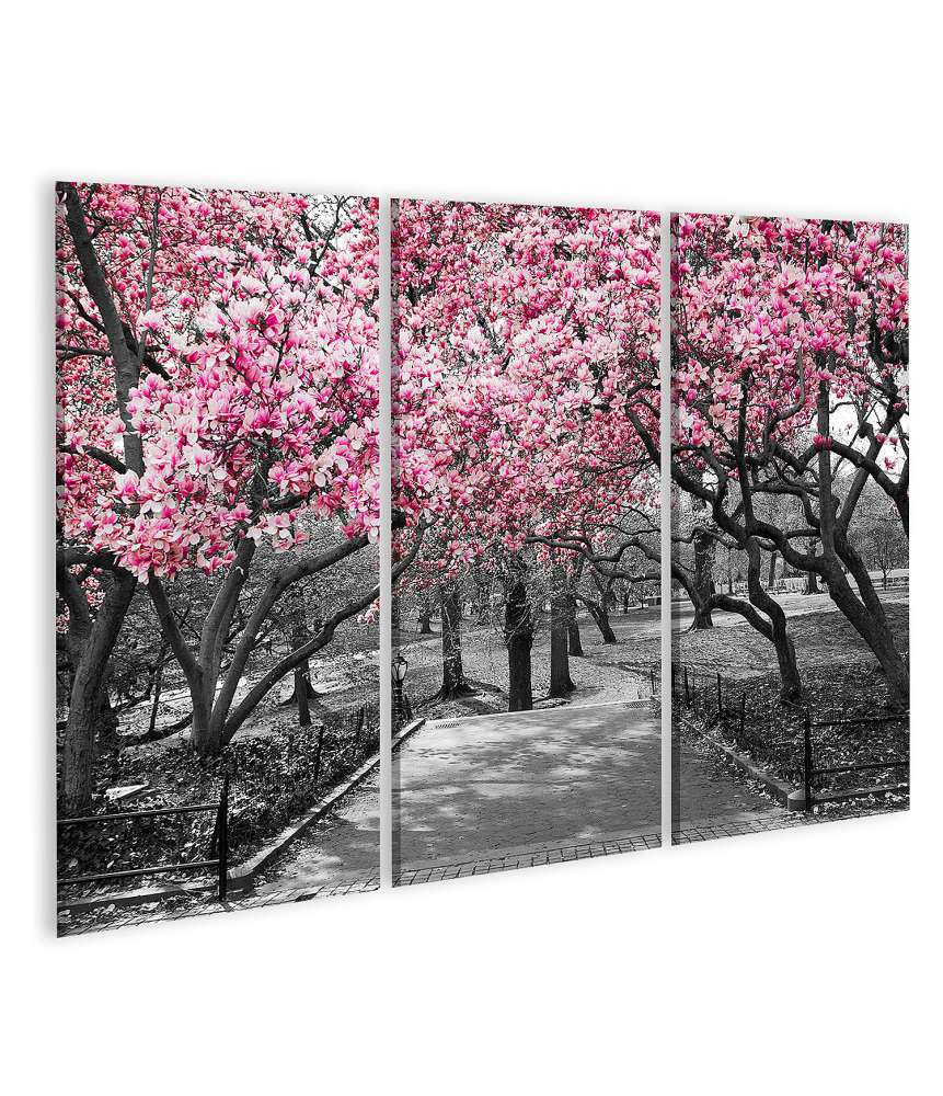 Islandburner Bild auf Leinwand New York City in Schwarz-Weiß mit rosa Blüten