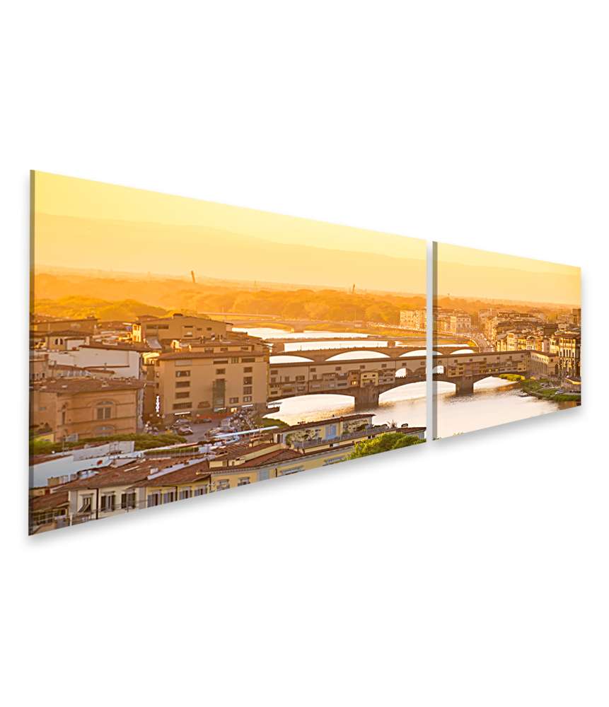 Islandburner Bild auf Leinwand Sonnenuntergang über dem Fluss Arno mit Blick auf die berühmte Ponte Vecchio, Florenz, Toskana