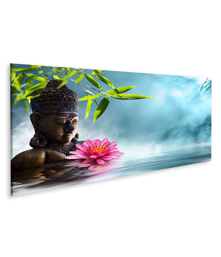 Islandburner Bild auf Leinwand Asiatisches Wandbild mit Buddha in Meditation neben Bambus im Spa-Stil