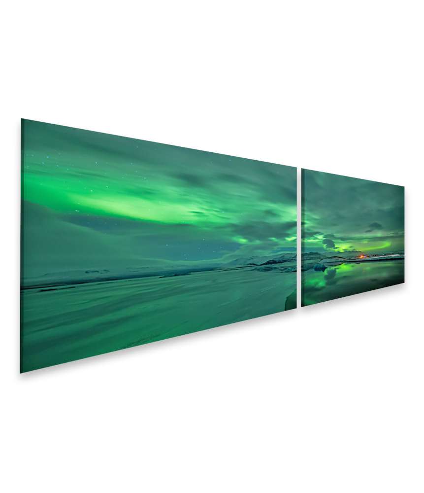 Islandburner Bild auf Leinwand Nordlicht (Aurora Borealis) über der Jokulsarlon Lagune in Island