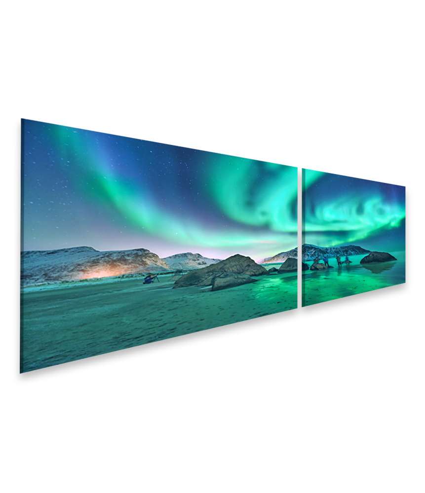 Islandburner Bild auf Leinwand Atemberaubende Darstellung der grünen Aurora Borealis auf den Lofoten Inseln