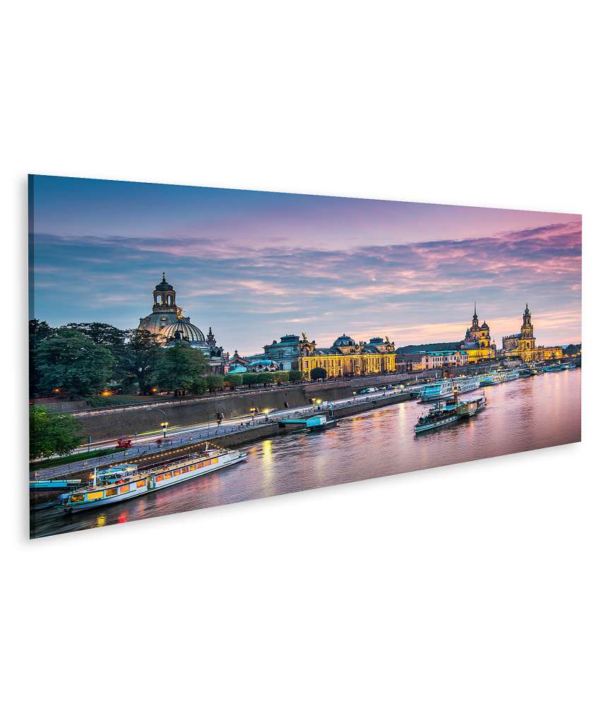 Islandburner Bild auf Leinwand Panoramisches Wandbild von Dresden, Deutschland, überblickend die Elbe