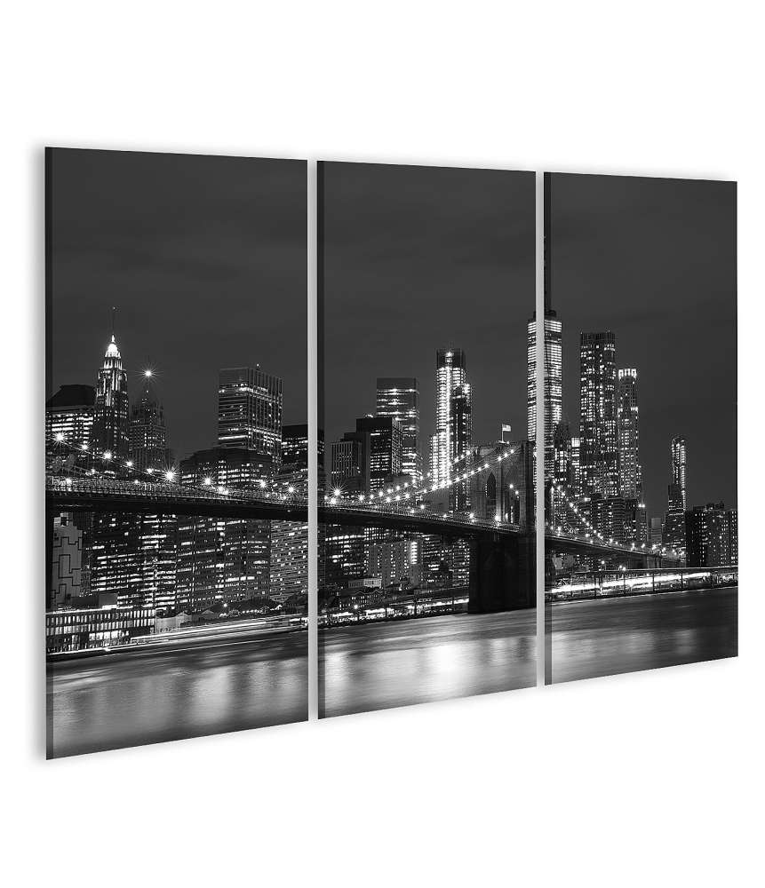 Islandburner Bild auf Leinwand Schwarz-weißes Wandbild der Brooklyn Bridge und New Yorker Wolkenkratzer