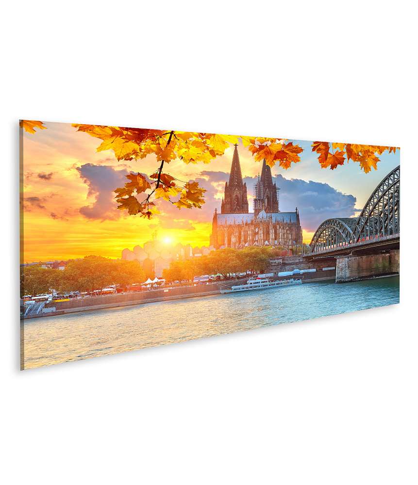 Islandburner Bild auf Leinwand Kölner Skyline bei malerischem Sonnenuntergang als Wandbild