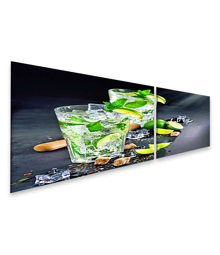 Islandburner Bild auf Leinwand Mojito-Cocktail mit Eiswürfeln und braunem Zucker als Wandbild