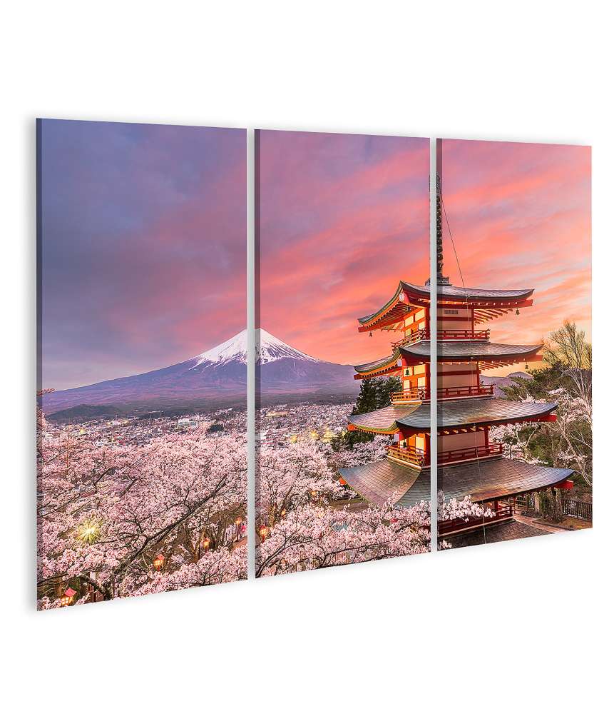 Islandburner Bild auf Leinwand Blick auf den Fuji-Berg und eine Pagode aus Fujiyoshida, Japan