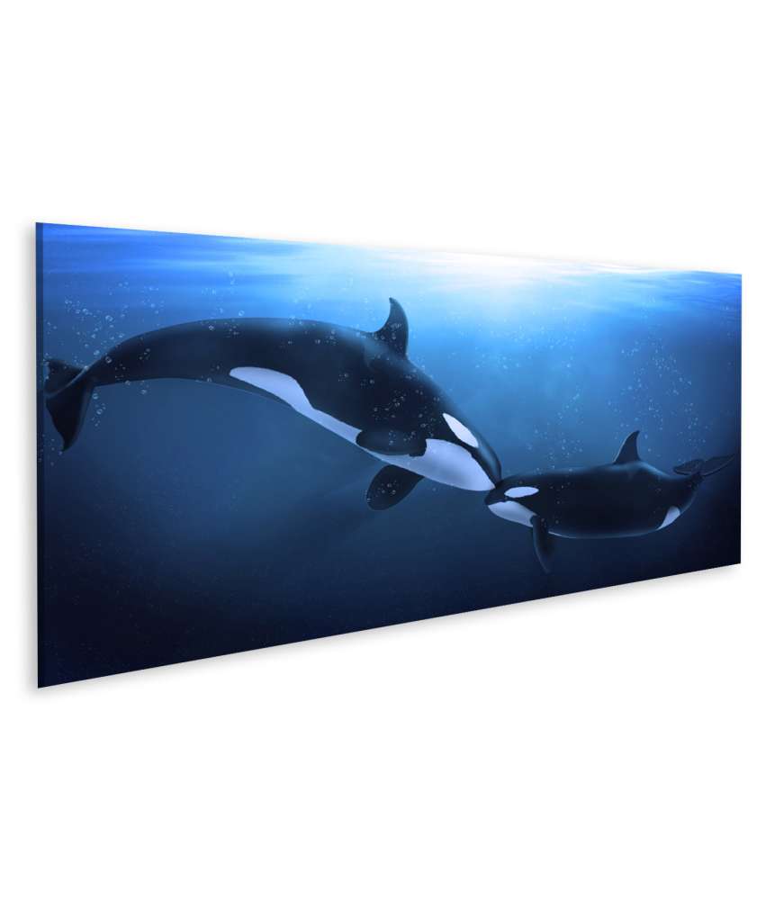 Islandburner Bild auf Leinwand Tiefsee-Wandbild mit Orca-Walen