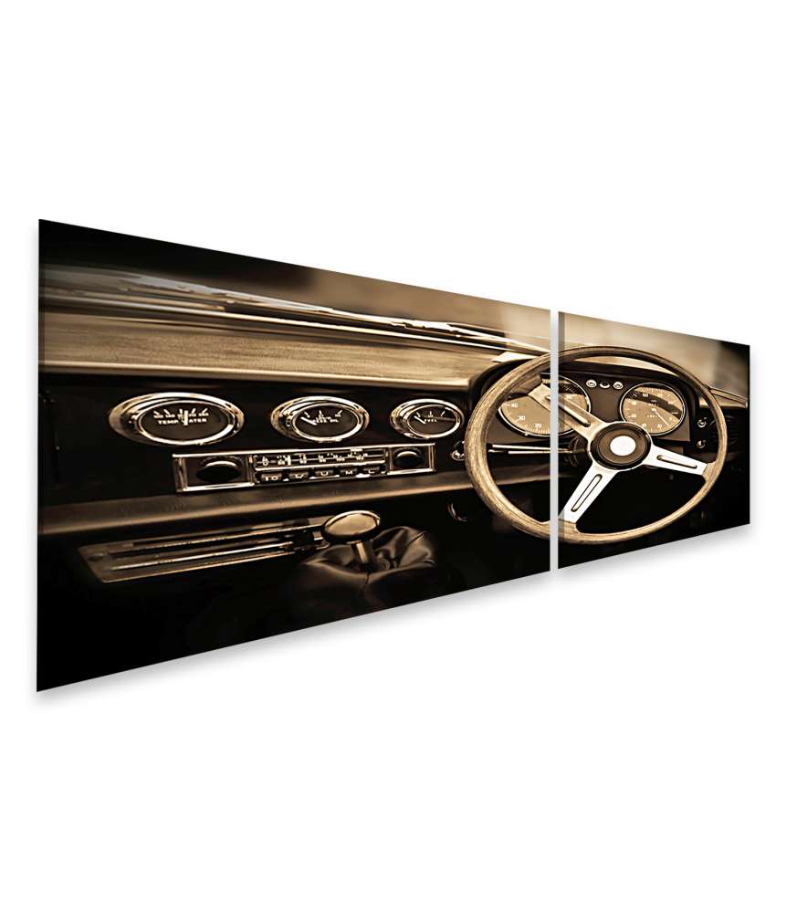 Islandburner Bild auf Leinwand Sepia-Ton Wandbild eines Oldtimer-Armaturenbretts