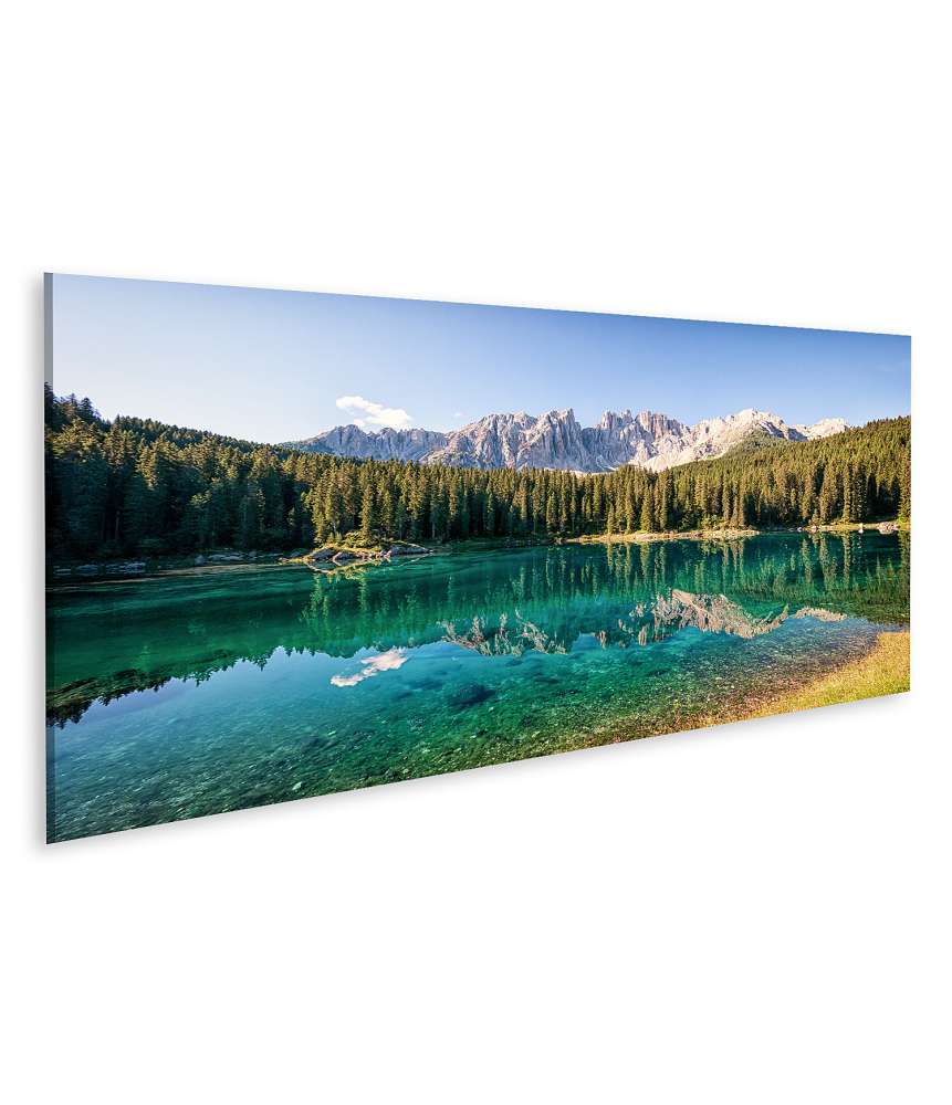 Islandburner Bild auf Leinwand Blick auf den malerischen Karersee vor den majestätischen Dolomiten in Italien