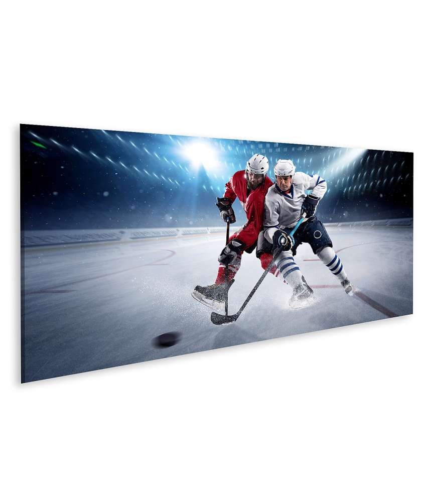 Islandburner Bild auf Leinwand Eishockeyspieler in Aktion mit Puck auf Wandbild