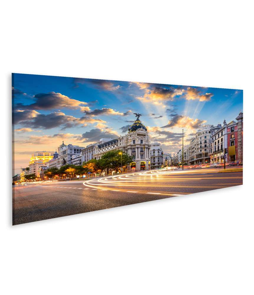 Islandburner Bild auf Leinwand Stadtbild Madrids: Calle De Alcala trifft Gran Via, Spanien