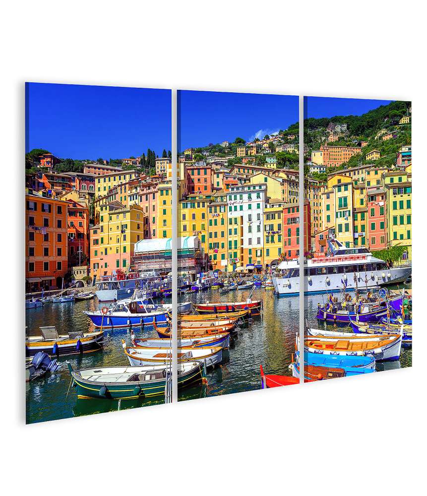 Islandburner Bild auf Leinwand Farbenfrohes Wandbild der malerischen Altstadt Camogli, Genua, Ligurien, Italien