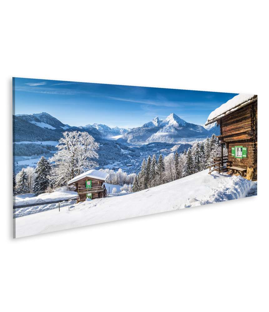 Islandburner Bild auf Leinwand Traditionelle Berghütten in malerischer Alpen-Winterlandschaft