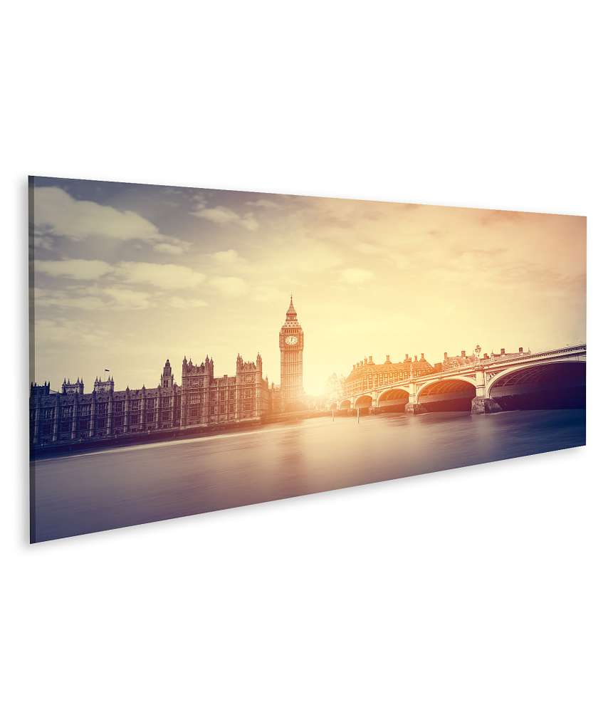 Islandburner Bild auf Leinwand Vintage-Stil Wandbild von Big Ben und Westminster Brücke in London, GB