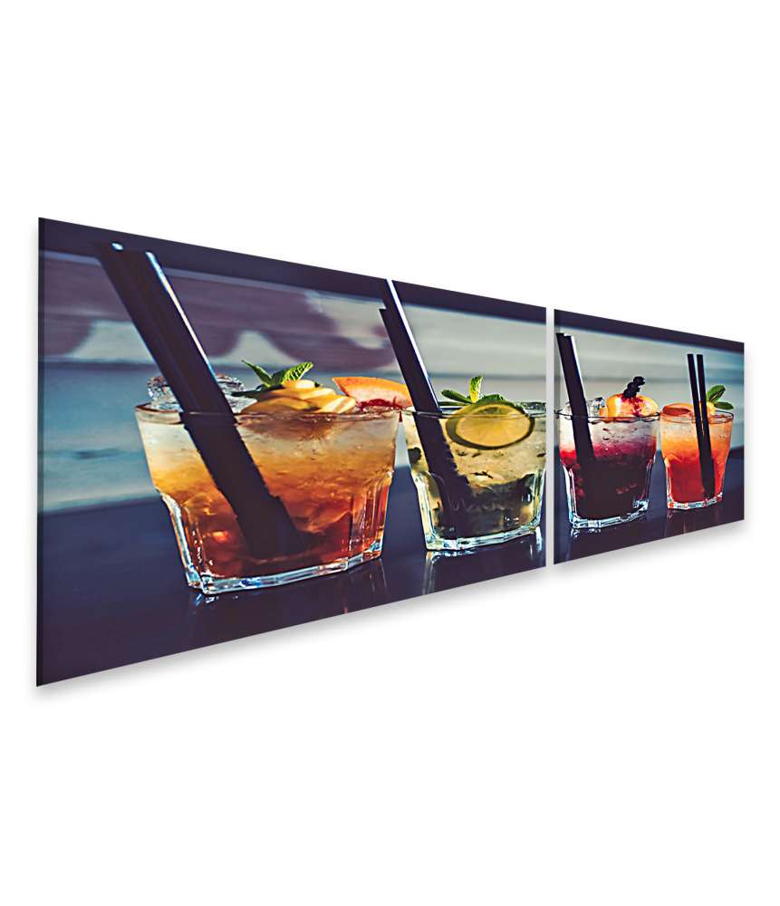 Islandburner Bild auf Leinwand Cocktail-Bar-Wandbild mit detailreichen Getränkegläsern und Strohhalmen