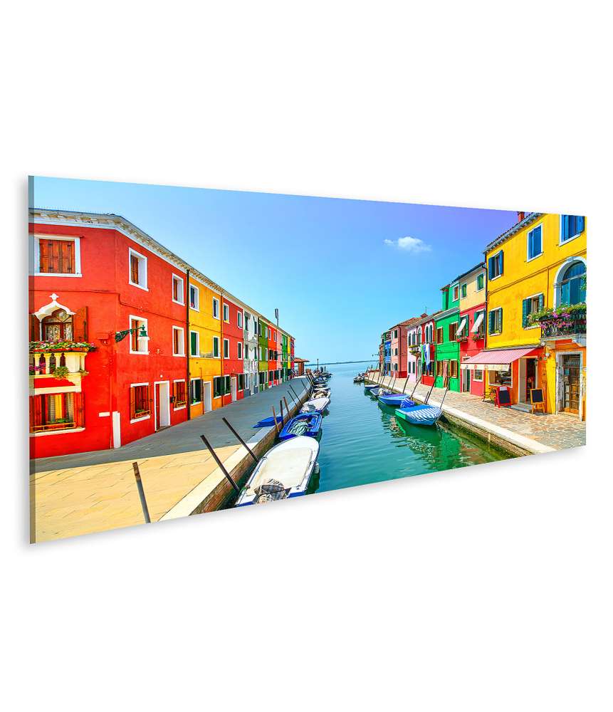 Islandburner Bild auf Leinwand Buntes Wandbild von Venedigs Wahrzeichen: Burano Insel, Kanal, Häuser und Boote