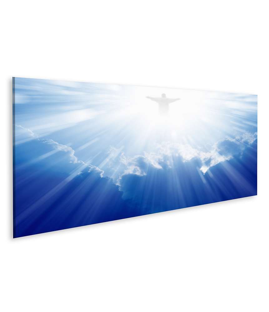 Islandburner Bild auf Leinwand Jesus Christus strahlt helles Licht in den blauen, wolkenbedeckten Himmel