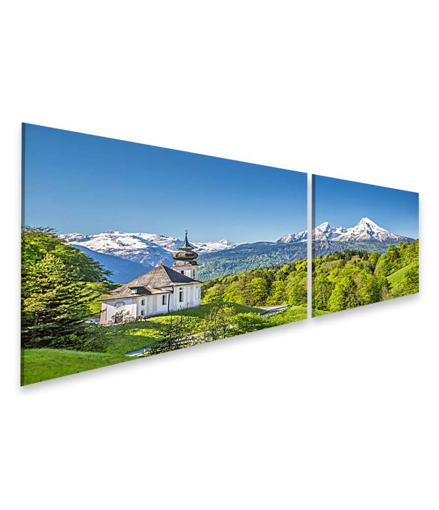 Islandburner Bild auf Leinwand Atemberaubendes Wandbild: Maria Gern, Watzmann in den Bayerischen Alpen