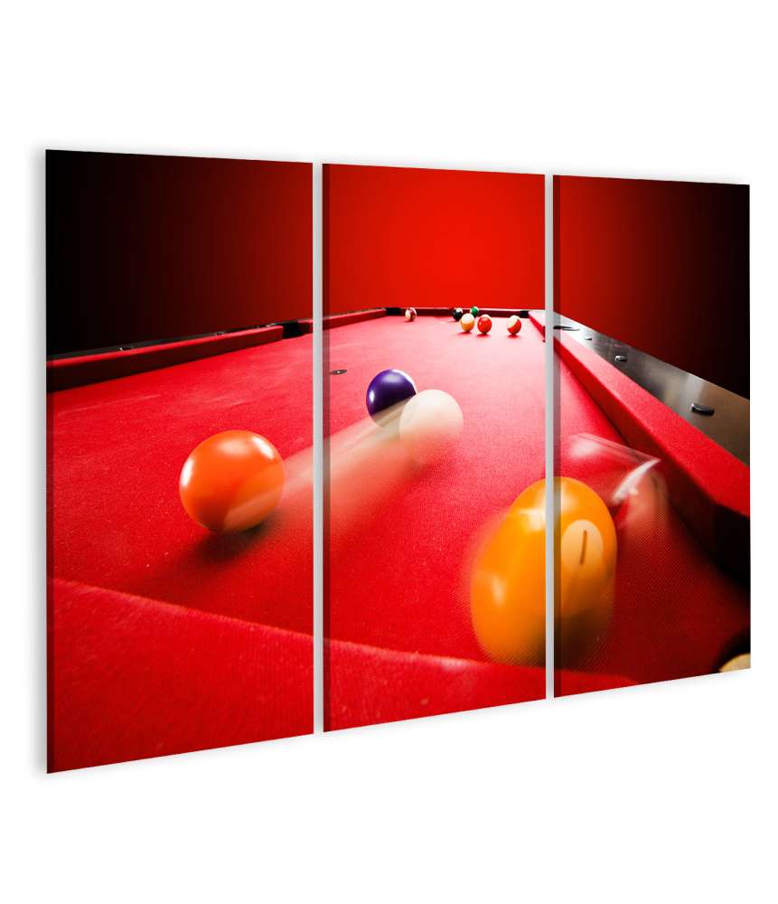 Islandburner Bild auf Leinwand Dynamische Darstellung eines laufenden Billard-Poolspiels