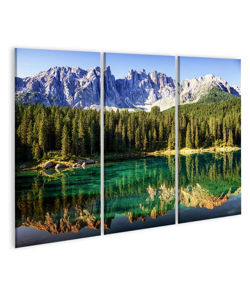 Islandburner Bild auf Leinwand Atemberaubendes Wandbild der Karerlake in den Dolomiten, Italien