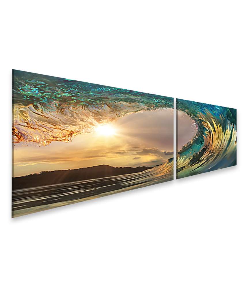 Islandburner Bild auf Leinwand Atemberaubendes Wandbild einer Surfwelle im Sonnenuntergang am Ozeanstrand