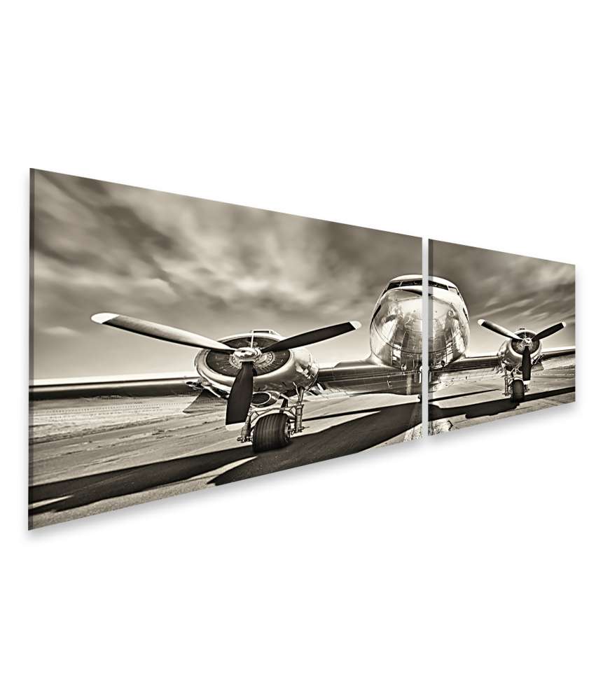 Islandburner Bild auf Leinwand Retro-Stil Wandbild mit Propeller-Flugzeug-Motiv