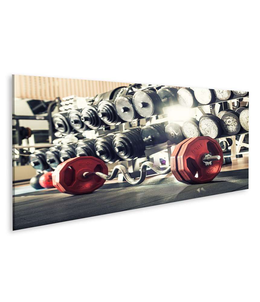 Islandburner Bild auf Leinwand Wandbild mit Fitnessgewichten im Trainingsraum