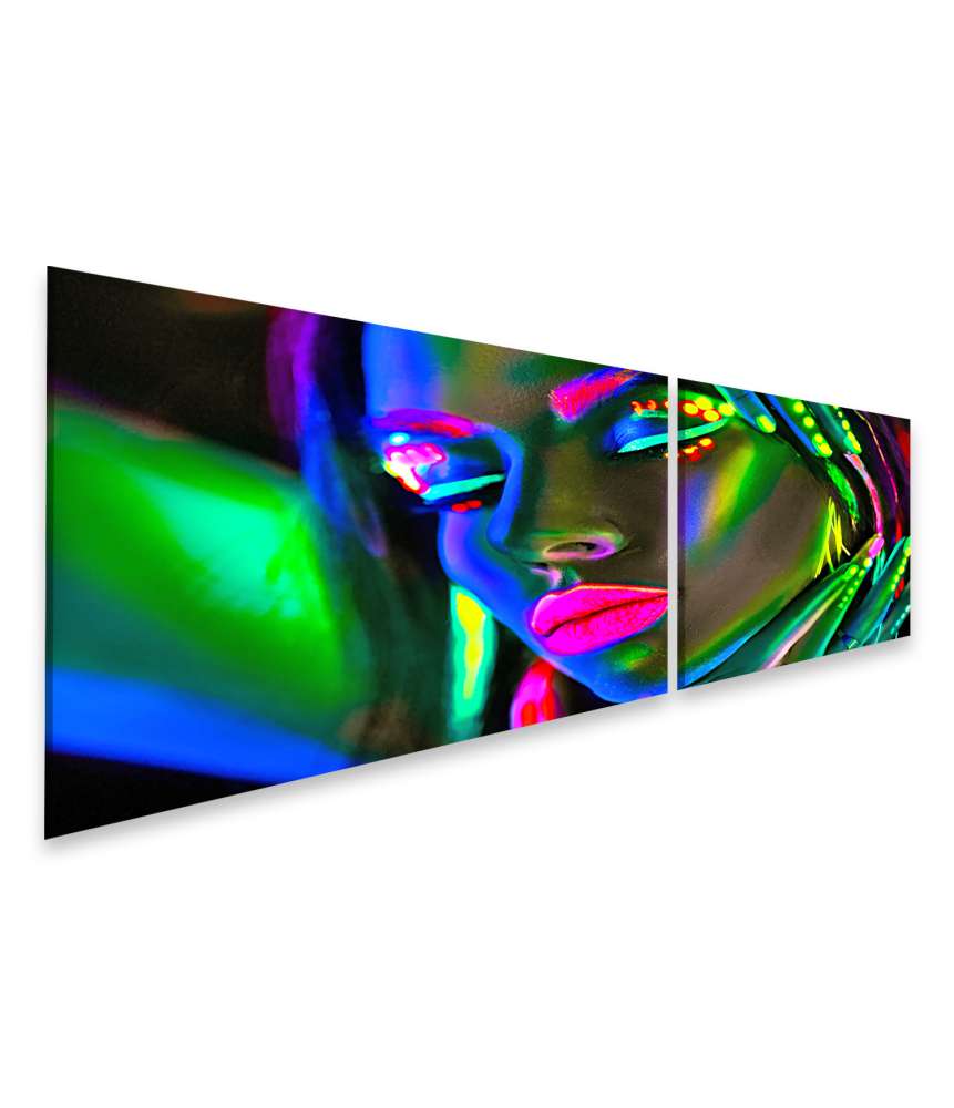 Islandburner Bild auf Leinwand Neonleuchtendes Wandbild einer Rave-Frau für Party-Club oder Jugendzimmer