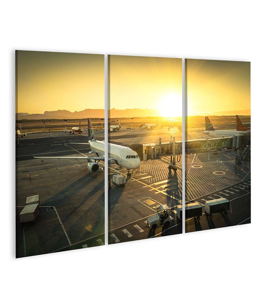 Islandburner Bild auf Leinwand Modernes Wandbild von Flugzeug am Gate eines internationalen Flughafens, startklar