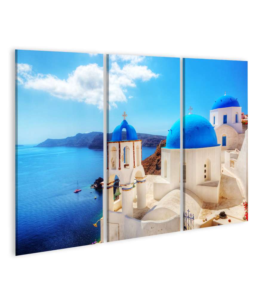 Islandburner Bild auf Leinwand Traditionelles Wandbild von Oia, Santorini, Griechenland, am Ãgäischen Meer