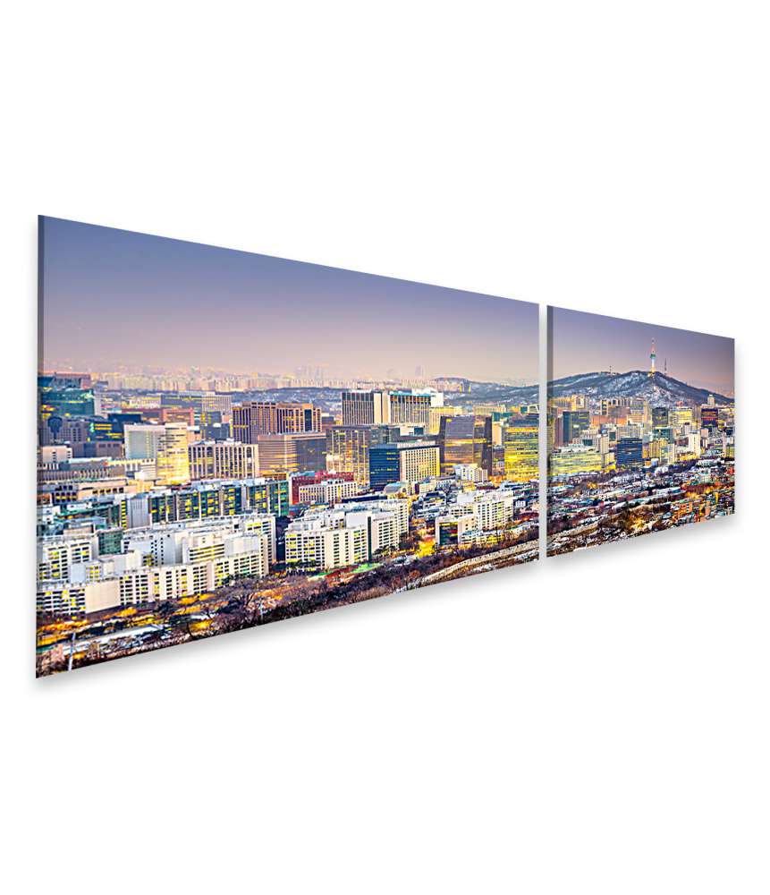 Islandburner Bild auf Leinwand Skyline von Seoul, Südkorea, als beeindruckendes Wandbild dargestellt