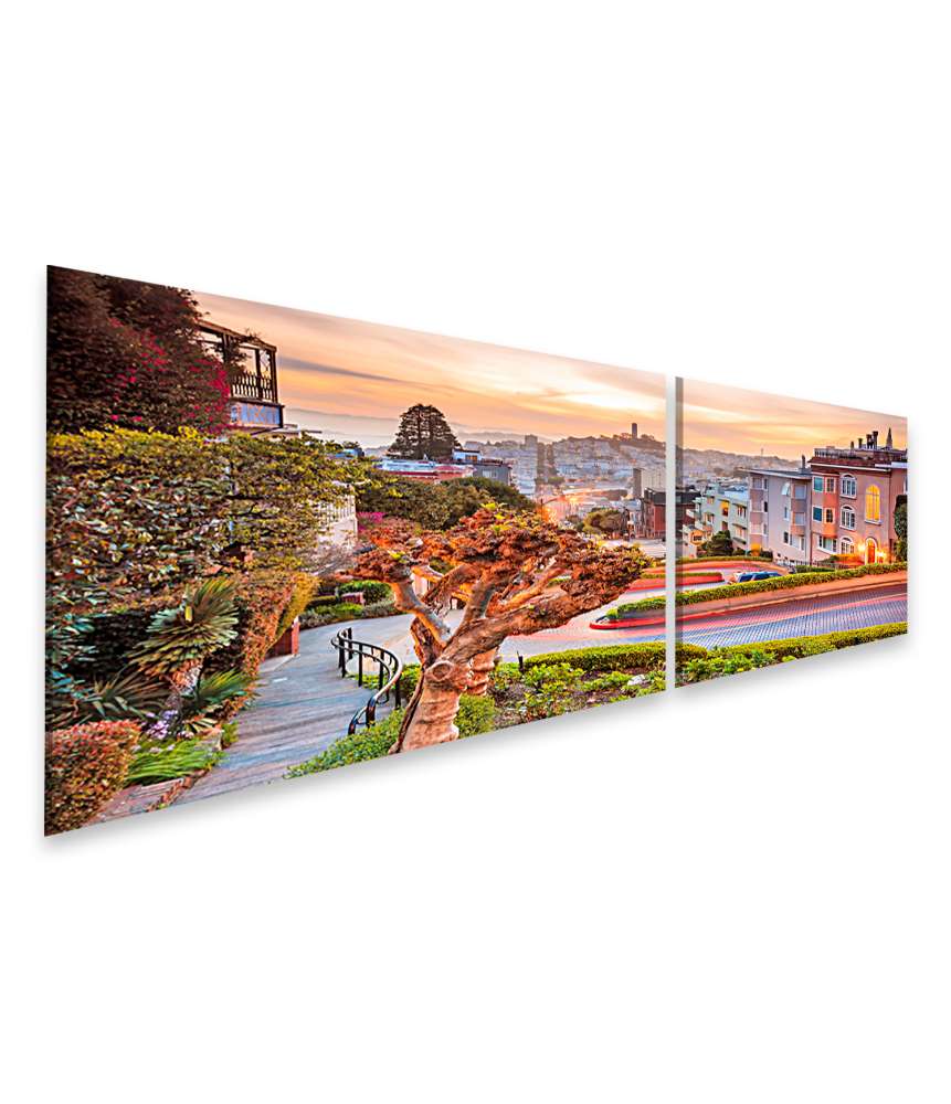 Islandburner Bild auf Leinwand Berühmte Lombard Street in San Francisco während des Sonnenaufgangs